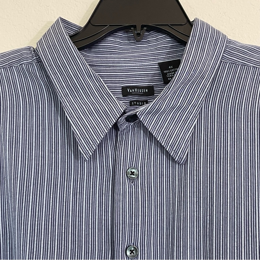 Van Heusen Studio Men’s Button Down Dress Shirt Size 4X Blue Stripe 100% Cotton